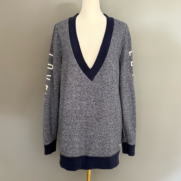 Victoria’s Secret PINK Love Pink V-Neck Sweatshirt Navy White Women’s Small - Picture 1 of 10